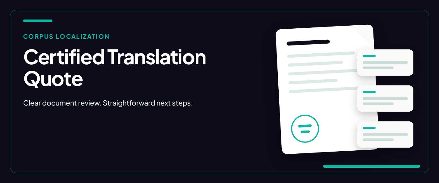 Corpus Localization certified translation quote document review graphic