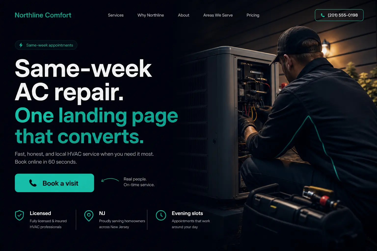 Example service-business landing page in a desktop browser frame
